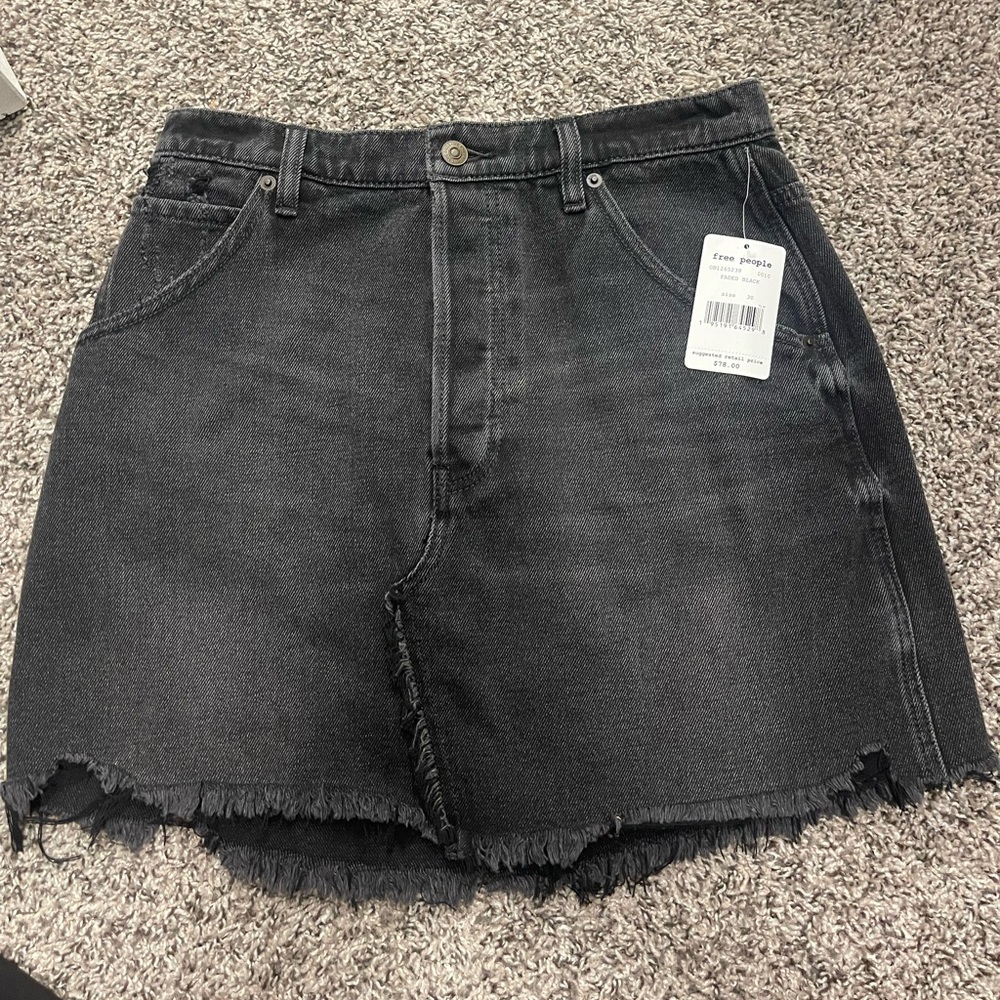 Free People Faded Black Denim Skirt